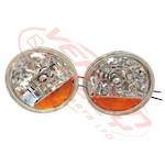 HEADLAMP SET - 2PCS - CRYSTAL/AMBER/CHROMED CAP - H4 P43 3PIN 7INCH ROUND