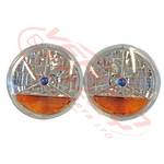 HEADLAMP SET - 2PCS - CRYSTAL/AMBER/BLUE CAP - H4 P43 3PIN 7INCH ROUND